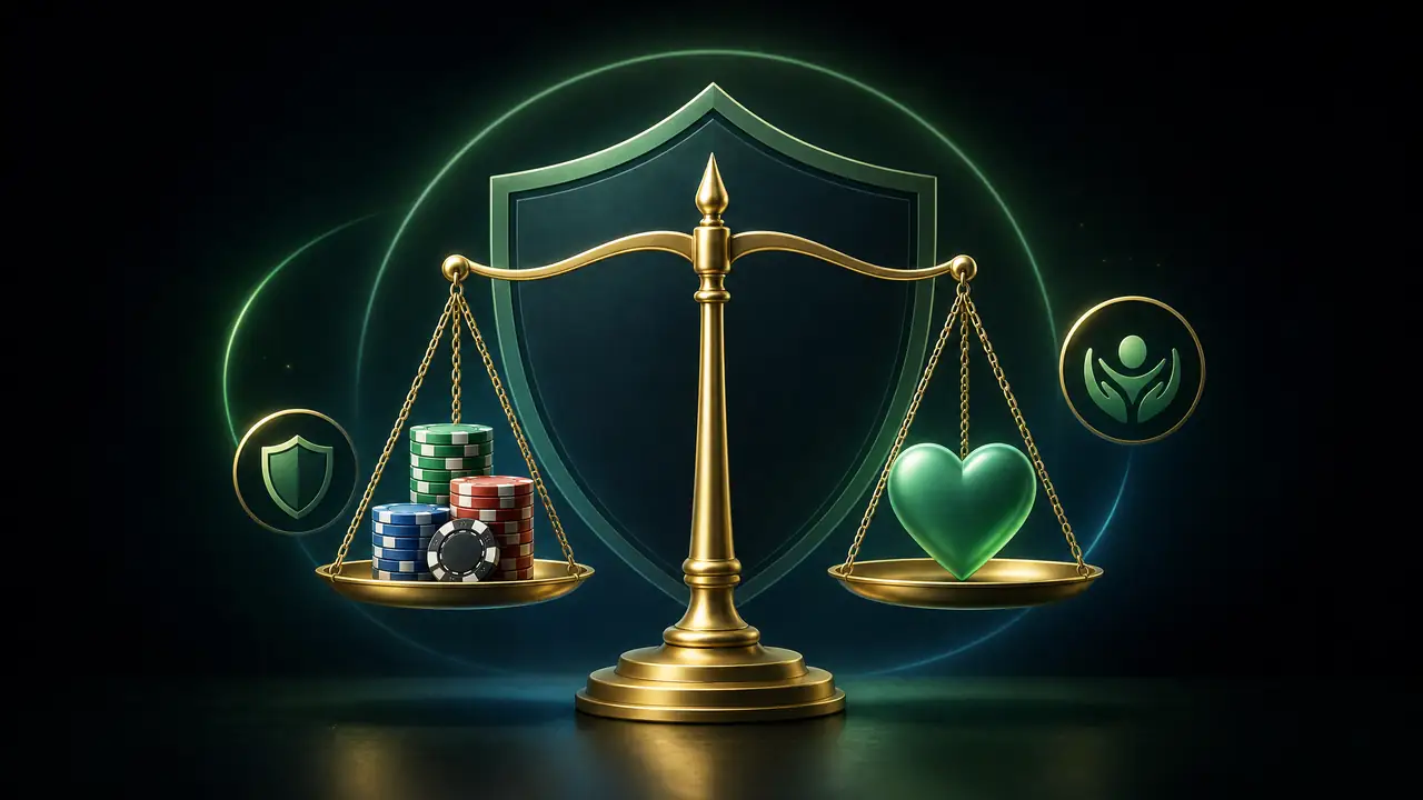 Timbangan emas antara chip dan hati hijau